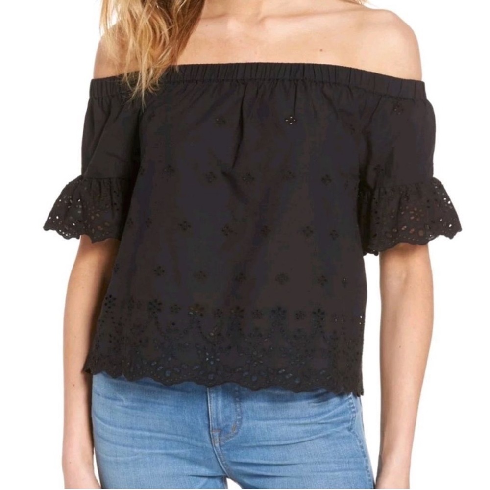 Madewell Black Eyelet Off The Shoulder Top Size Small